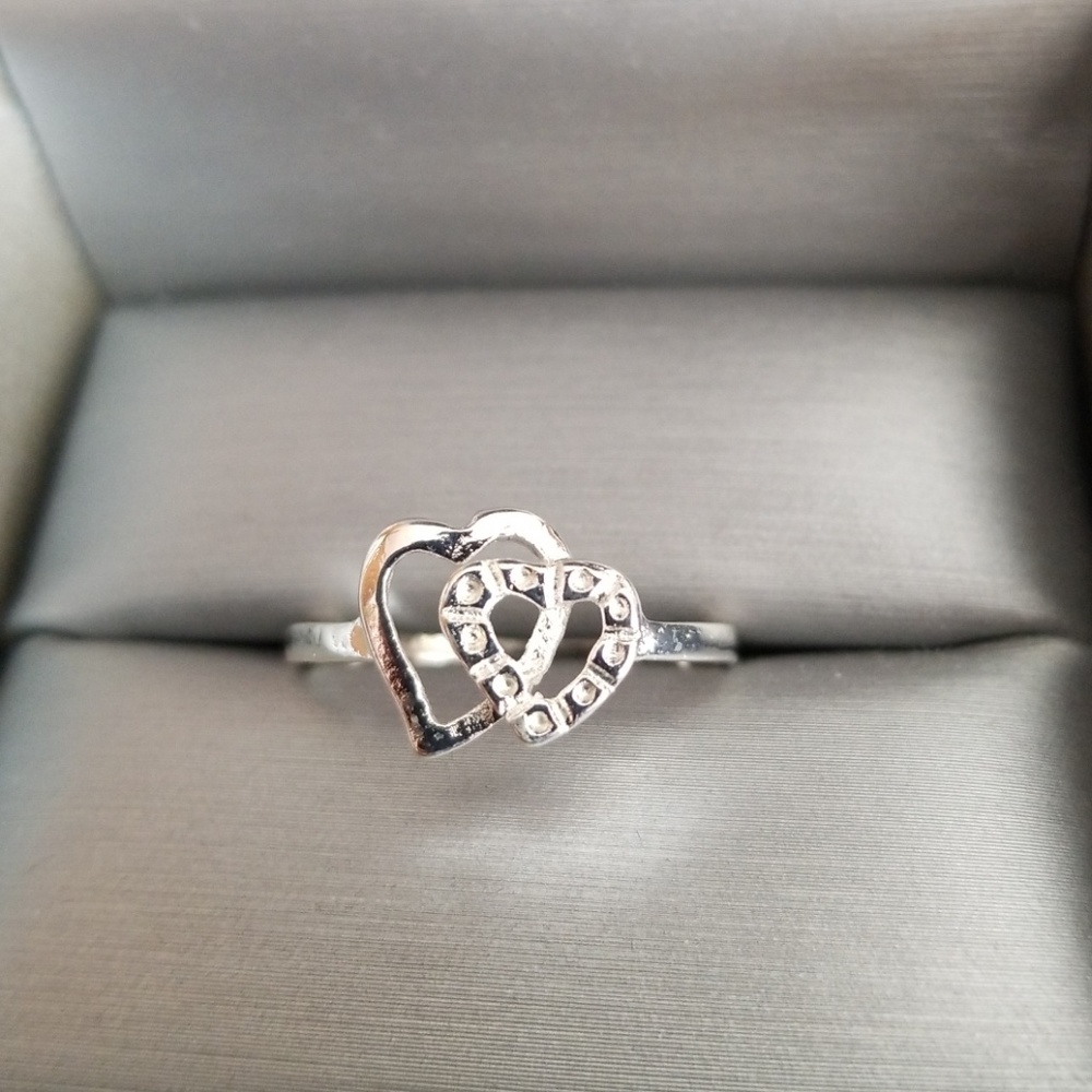 Double Heart .925 Sterling Silver Ring
